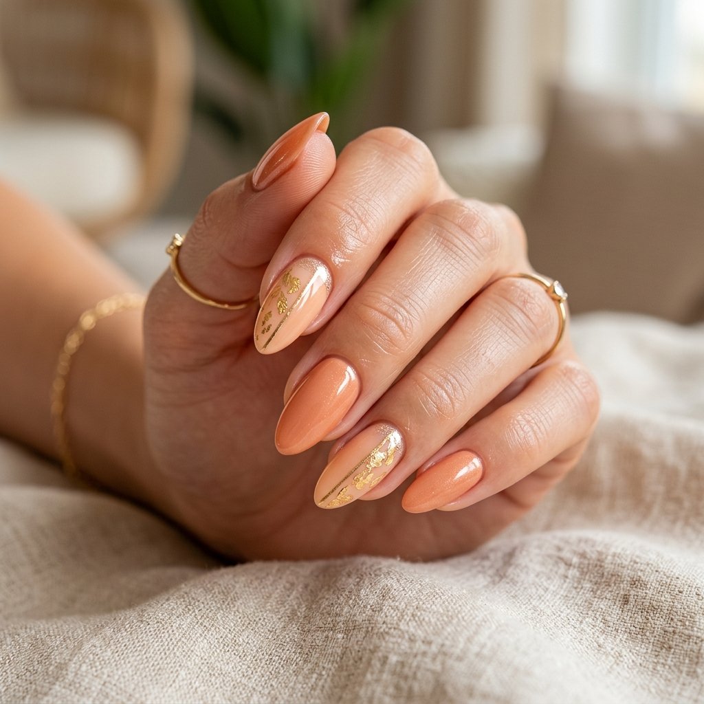 Peach and Gold Nails