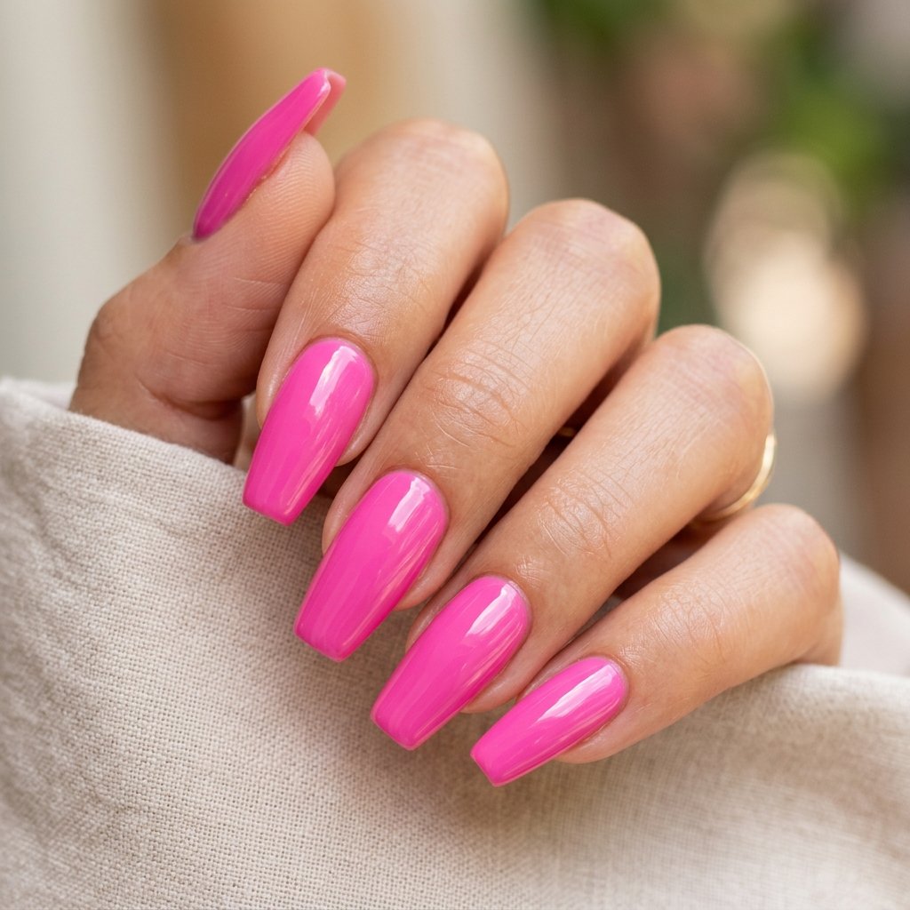 Bright Pink Acrylic Nails
