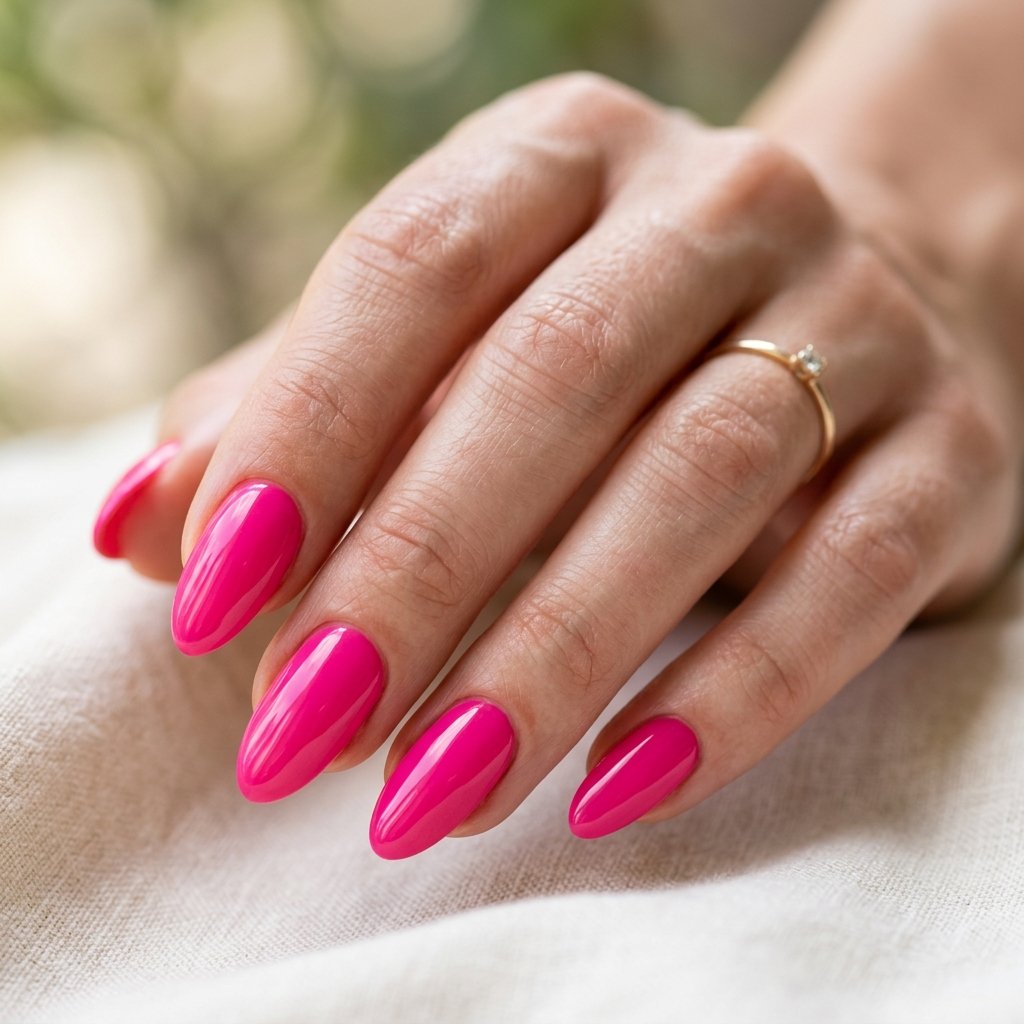 Bright Pink Almond Nails