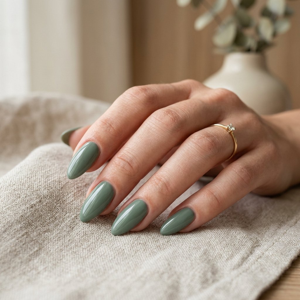 Sage Green Almond Nails