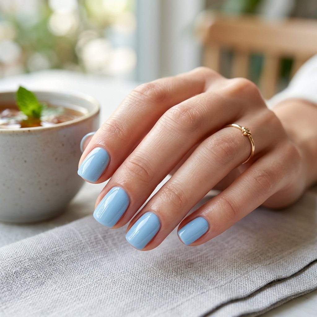 Sky Blue Short Nails