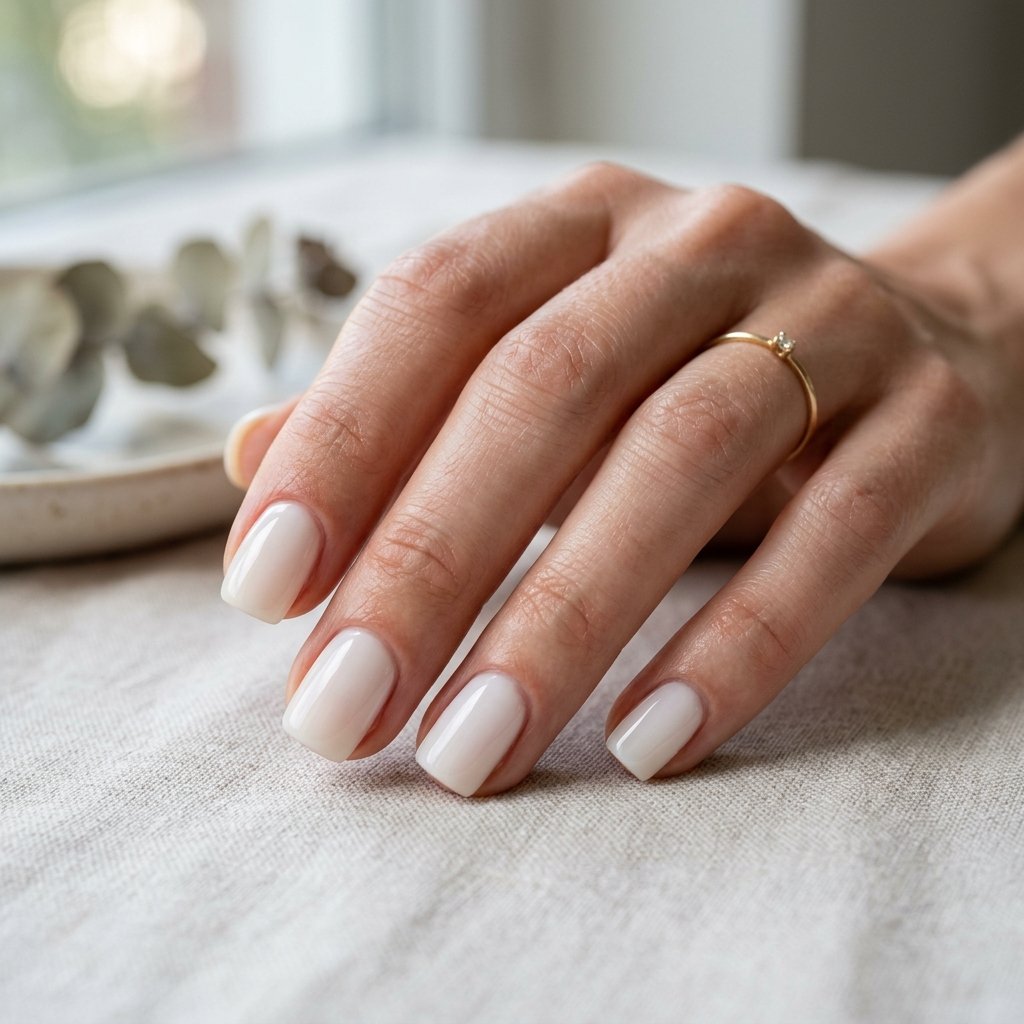 Milky White Short Nails
