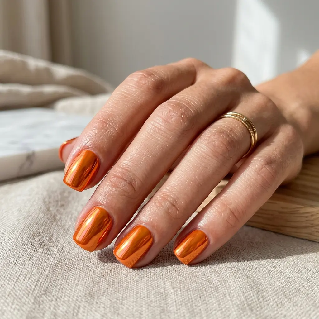 Orange Chrome Nails