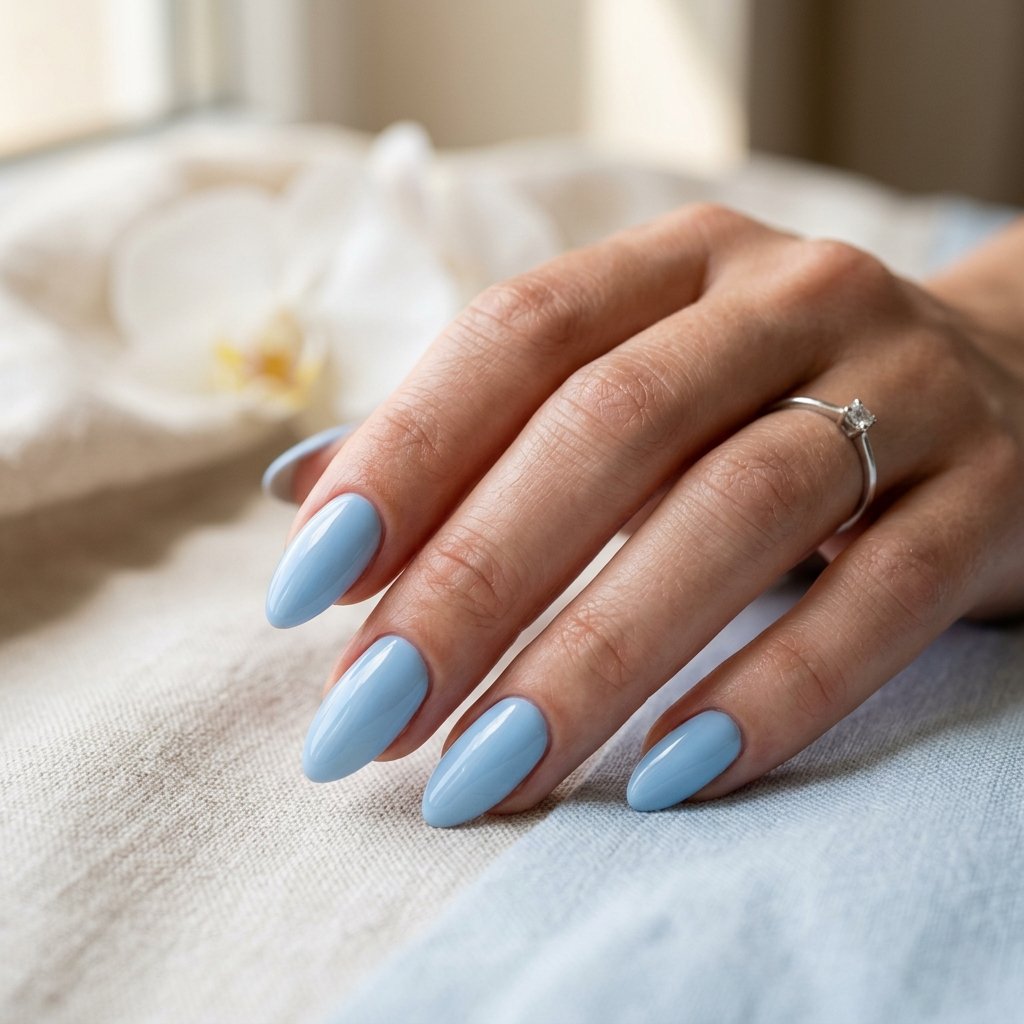 Sky Blue Almond Nails