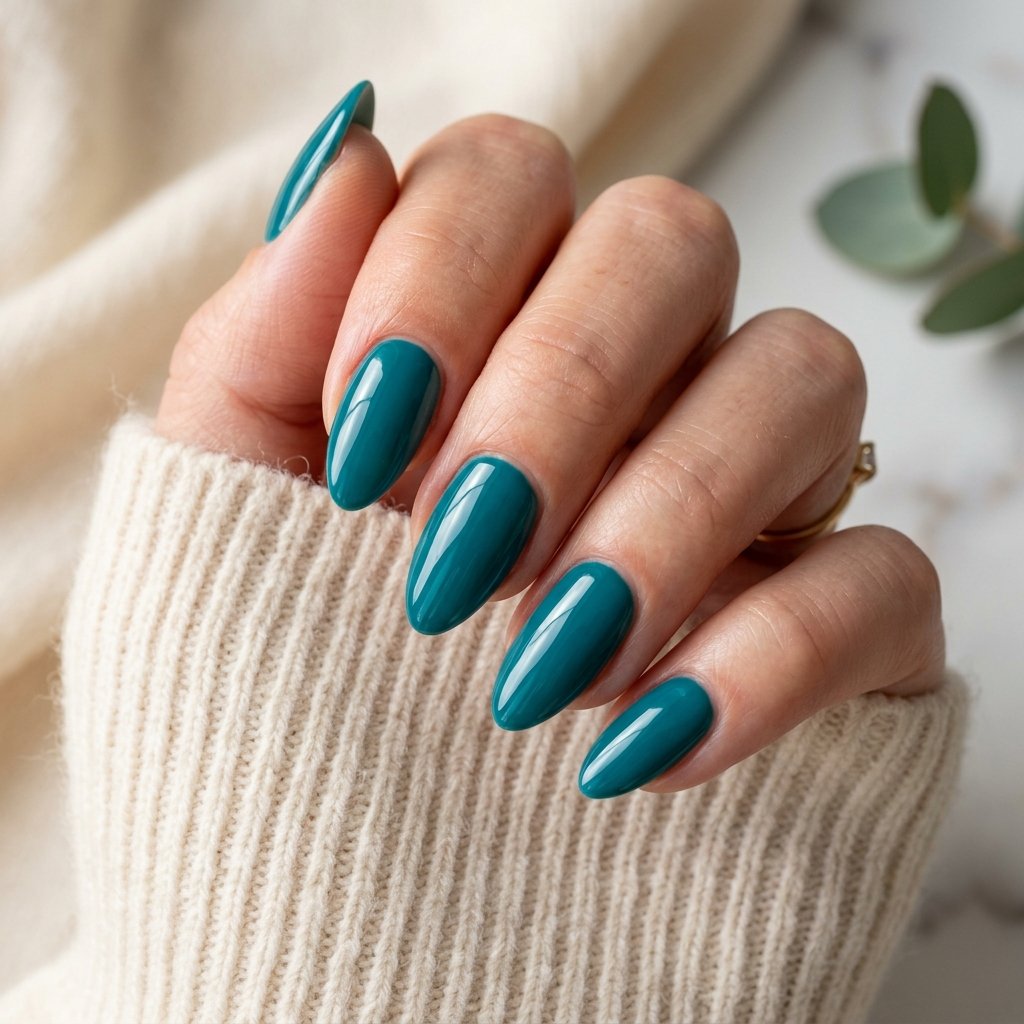 Teal Almond Nails