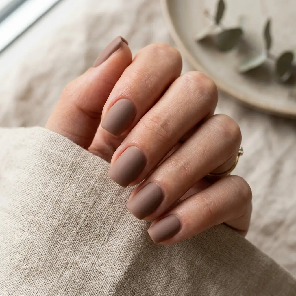 Soft Brown Matte Short Square Nails