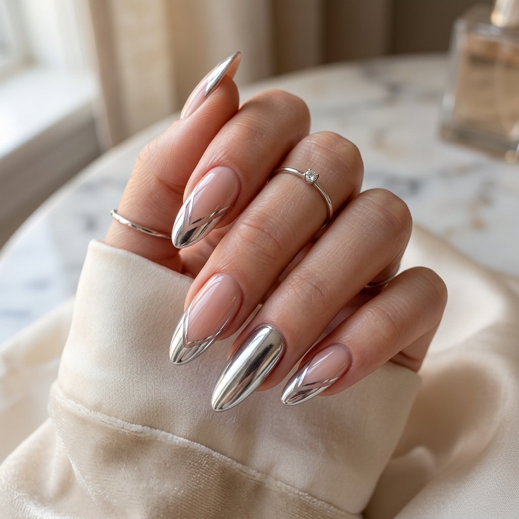 Silver Chrome Accent Nails