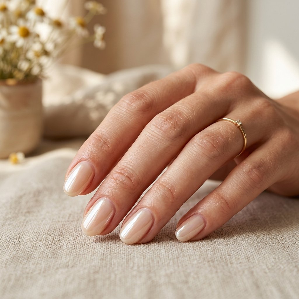 Glazed Warm Cream Short Oval Nails