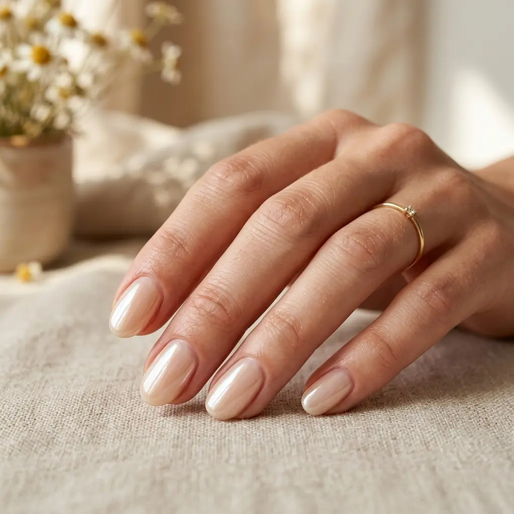 Glazed Warm Cream Short Oval Nails