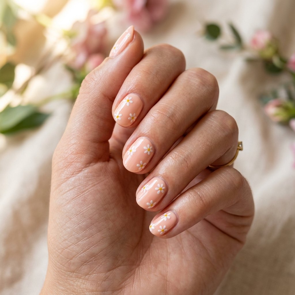 Tiny Daisy Accent Nails