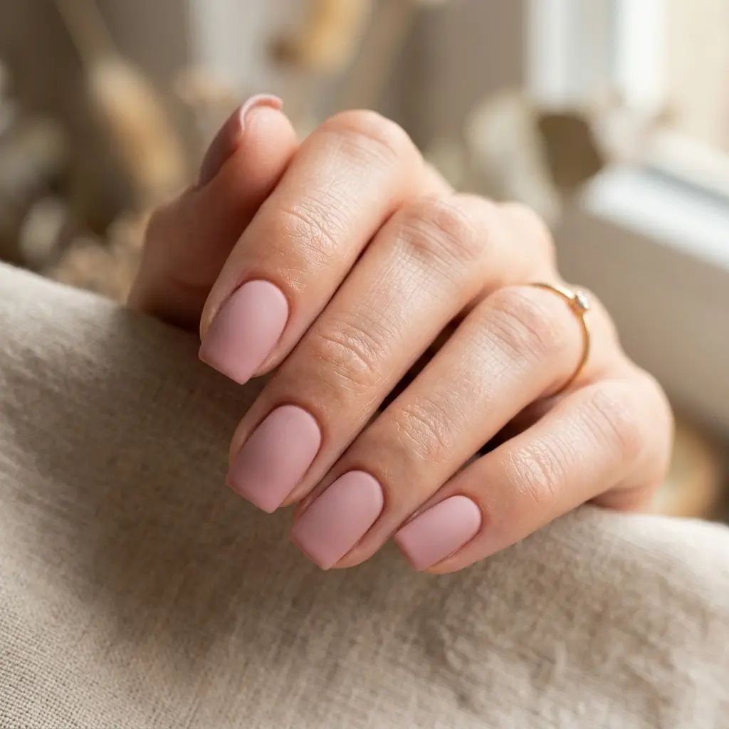 Dusty Rose Matte Short Square Nails