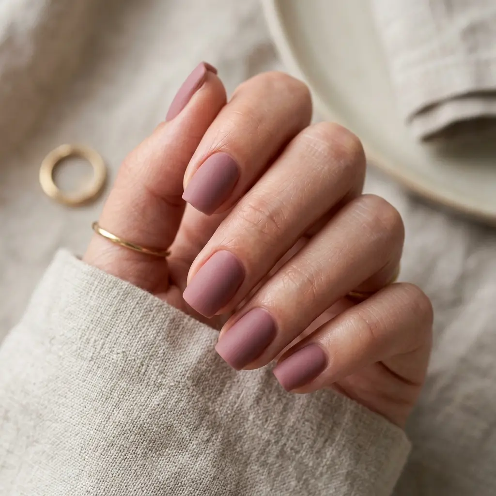 Dusty Mauve Matte Short Square Nails