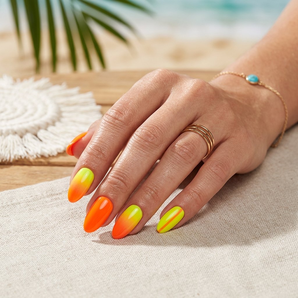 Neon Yellow And Orange Nails