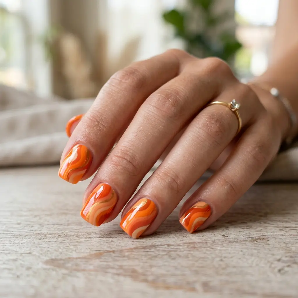 Orange Abstract Nails