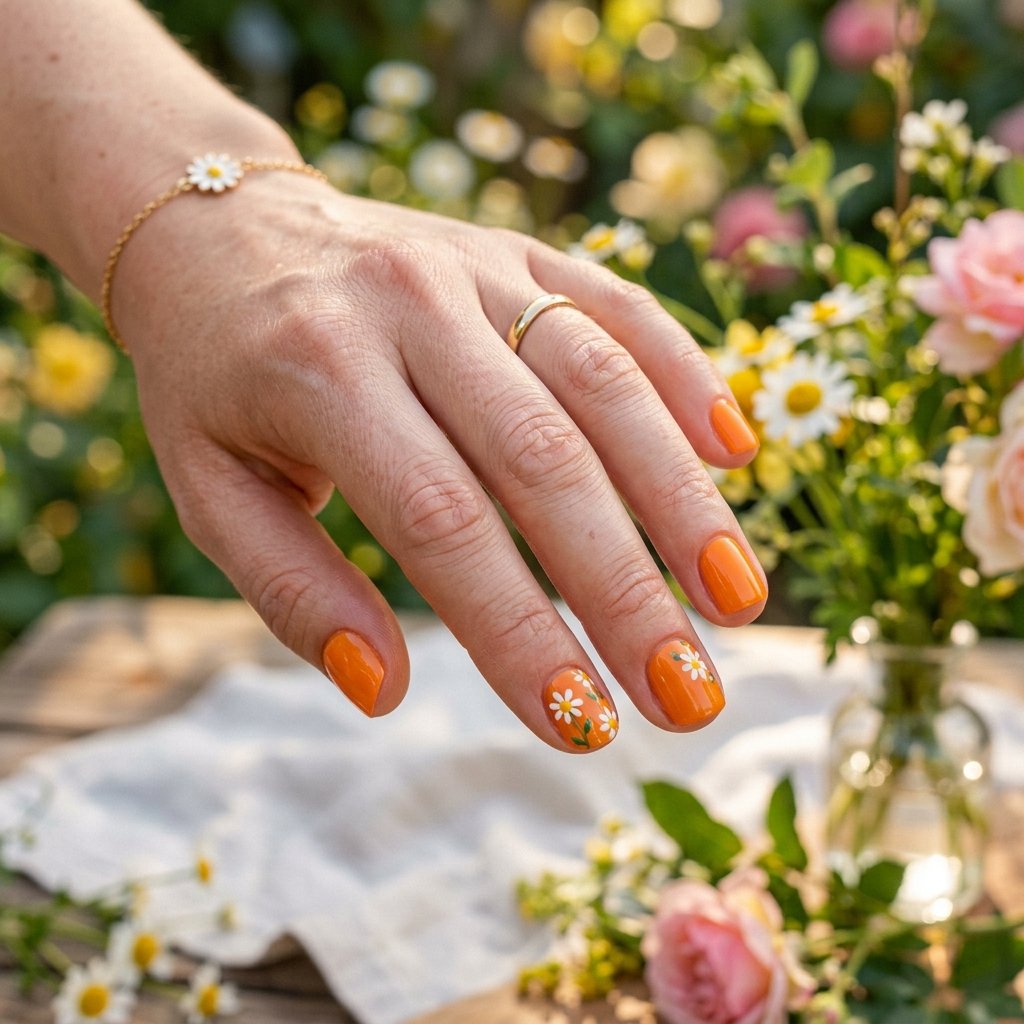 Orange Daisy Nails