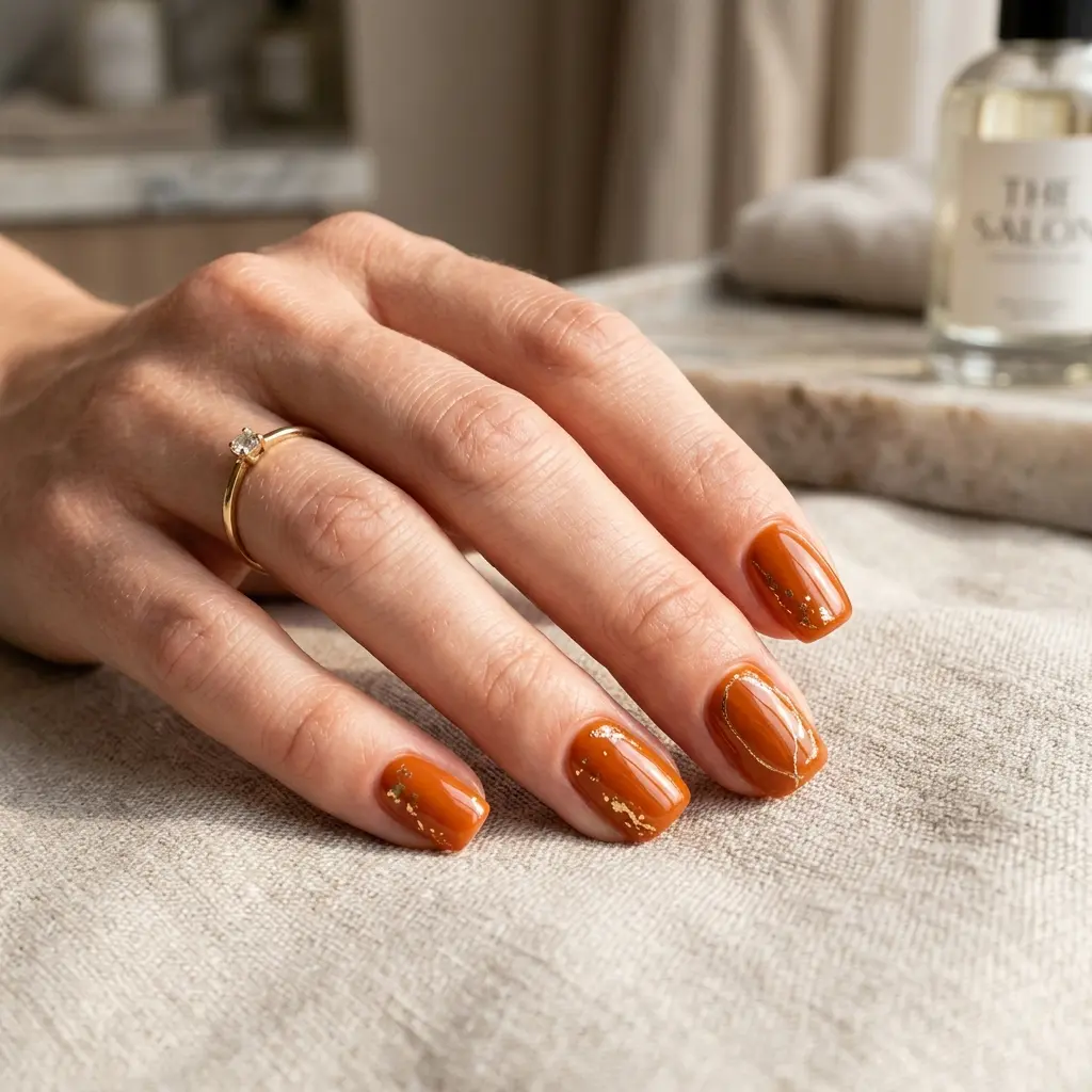 Orange And Gold Accent Nails