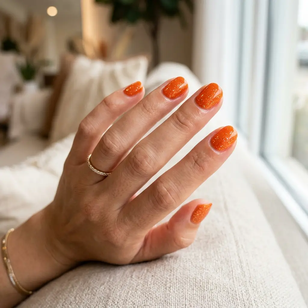 Orange Glitter Nails