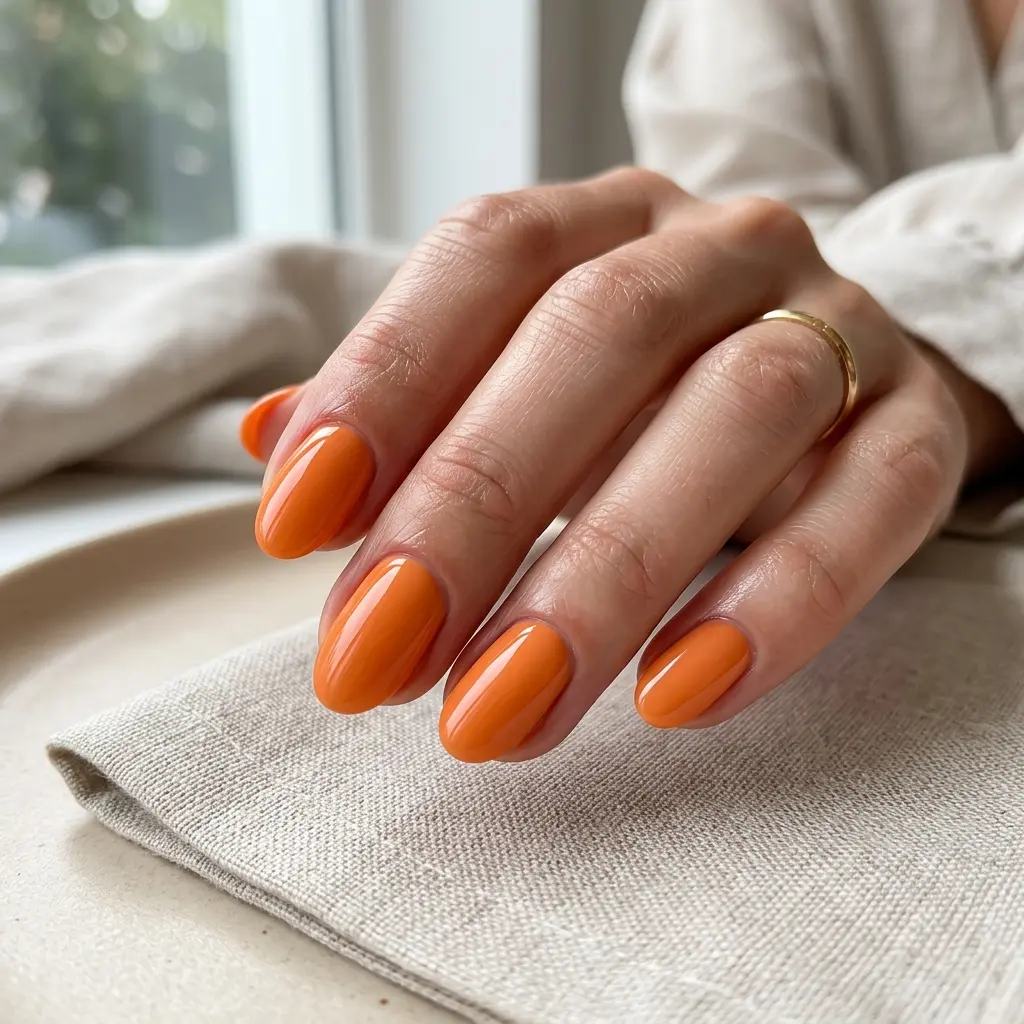 Orange Almond Short Nails