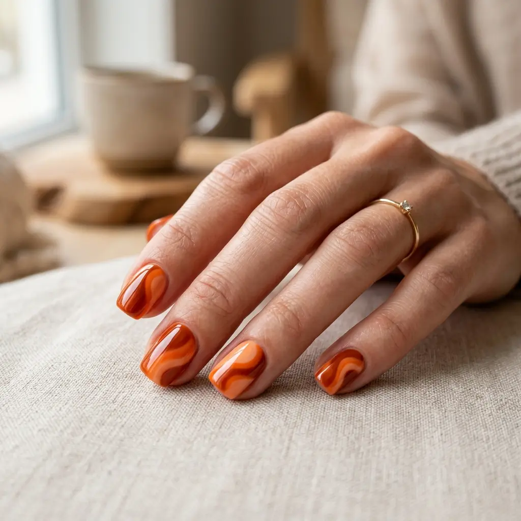 Orange Swirl Nails