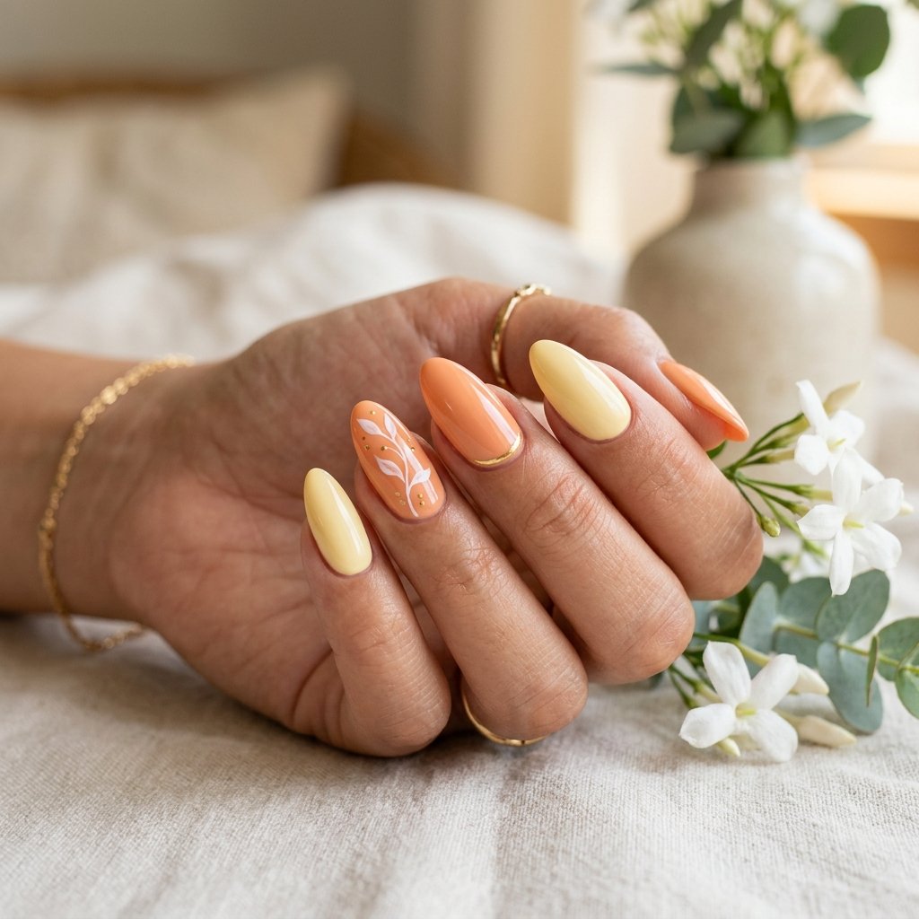 Peach And Butter Yellow Nails