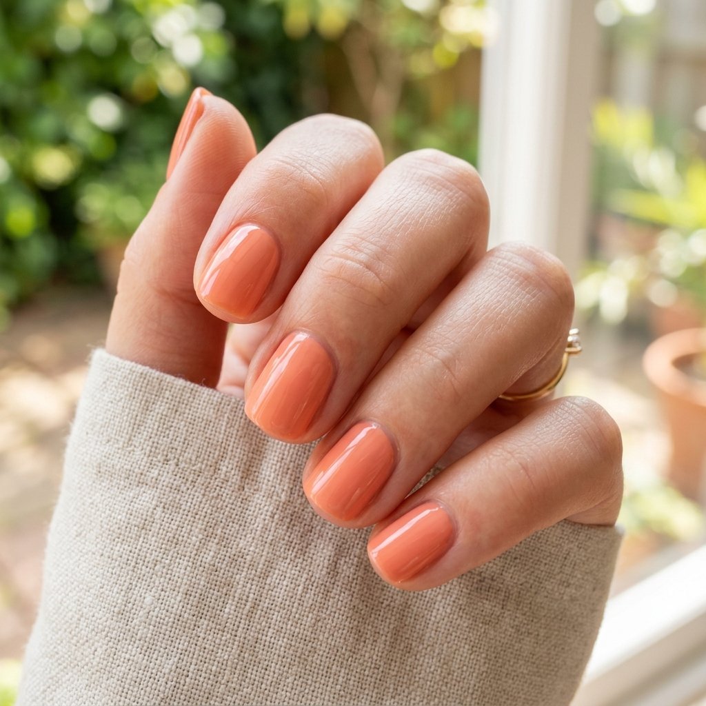 Glossy Peach Short Nails