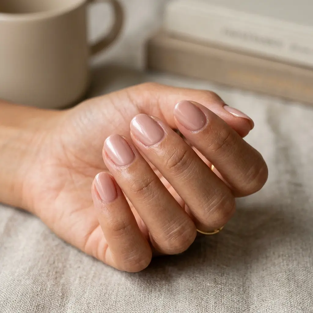 Glazed Sandy Pink Short Oval Nails