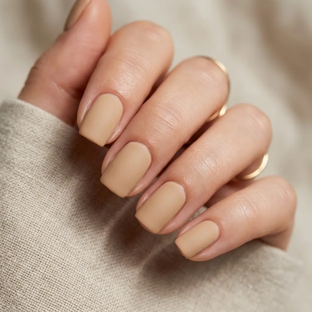 Sandy Beige Matte Short Square Nails
