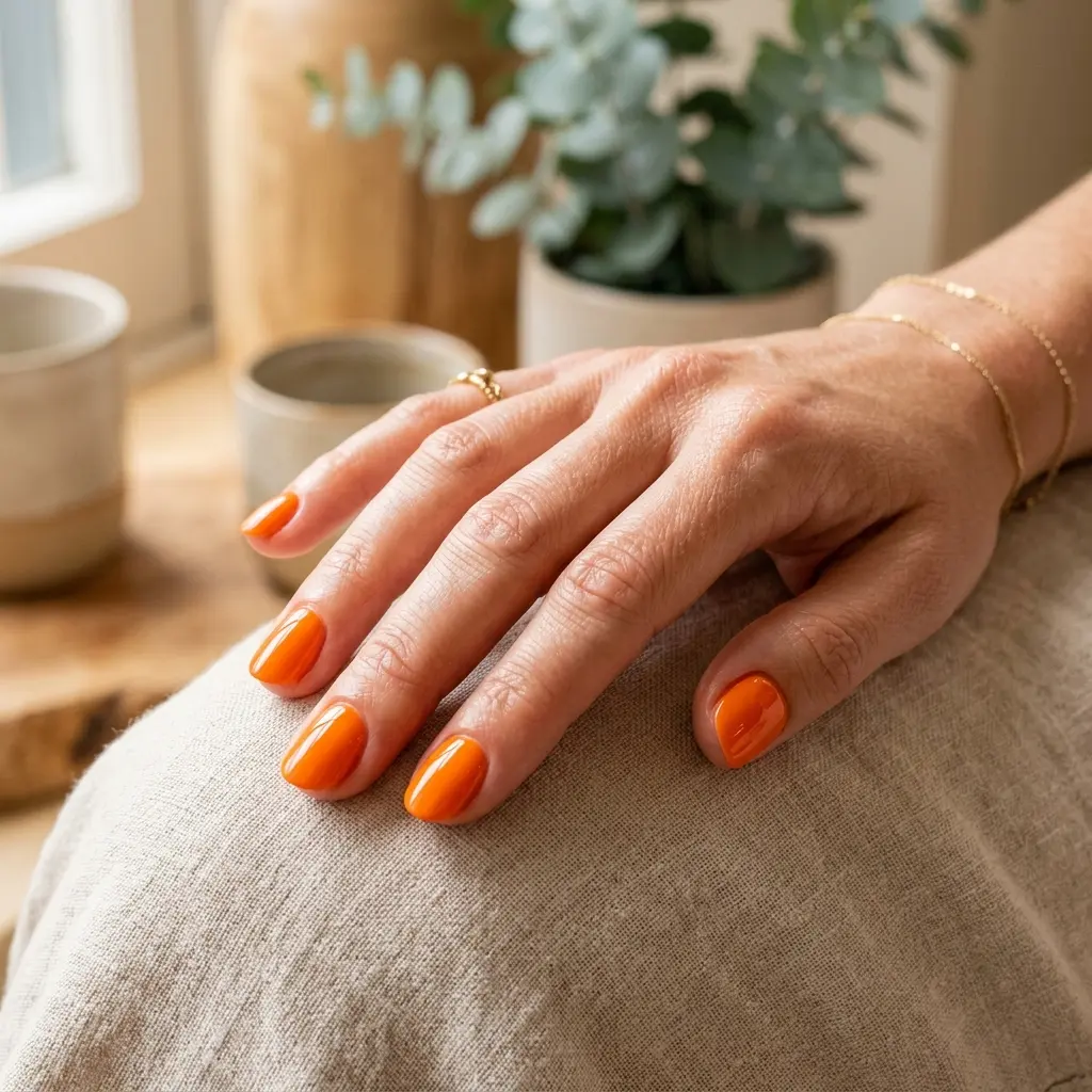 Glossy Tangerine Short Nails