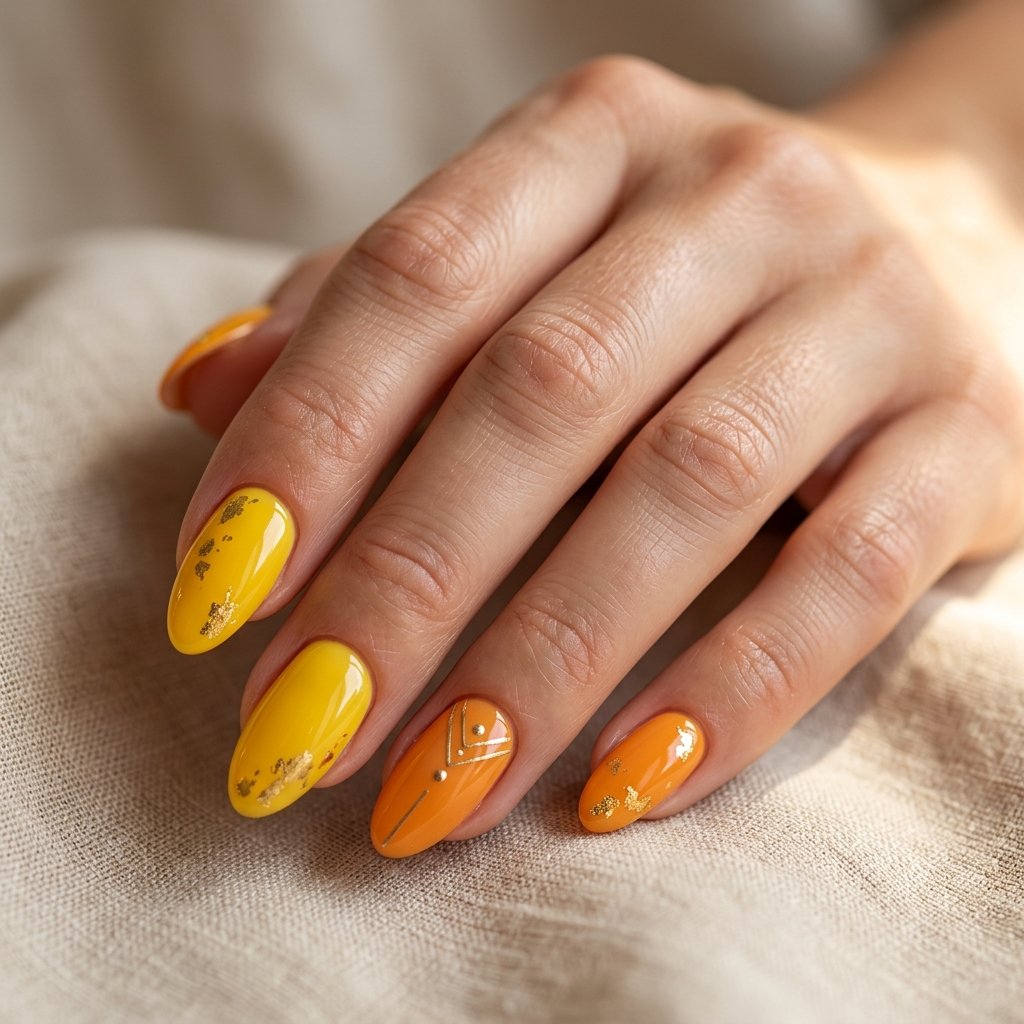 Golden Foil Accent Nails