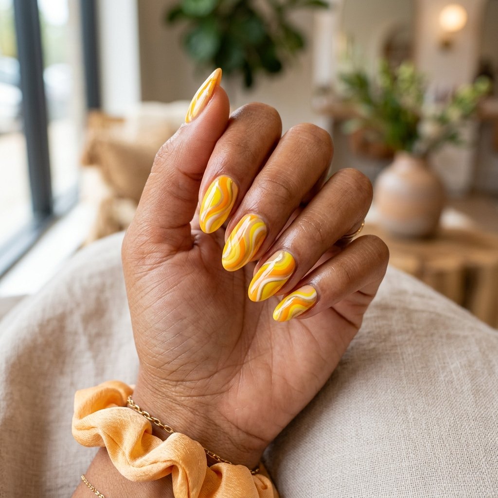 Orange And Lemon Swirl Nails