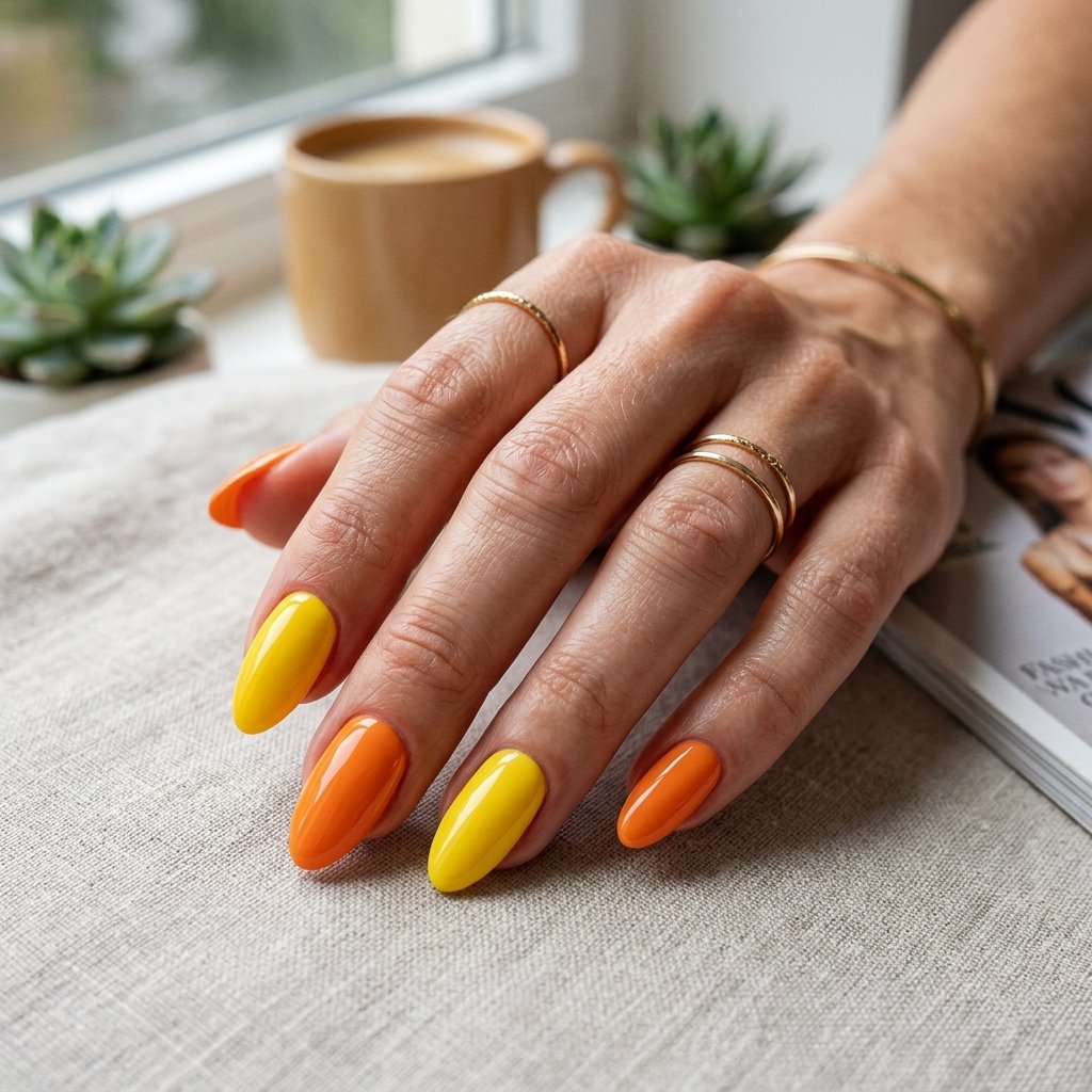 Classic Glossy Yellow And Orange Nails