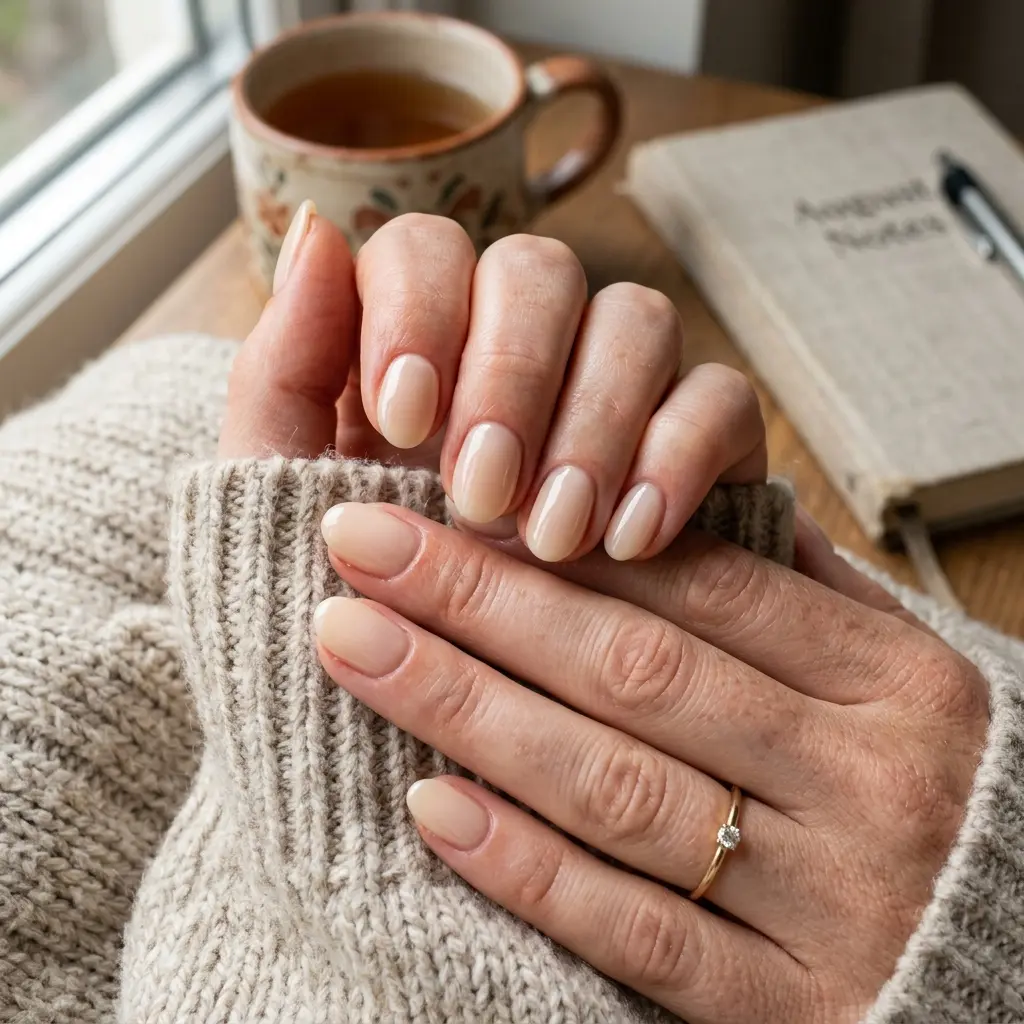 Glazed Warm Cream Short Oval Nails