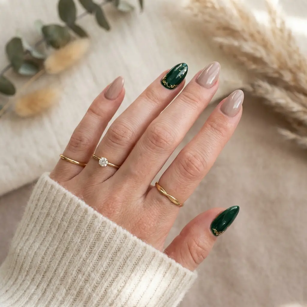 Forest Green Accent Nails