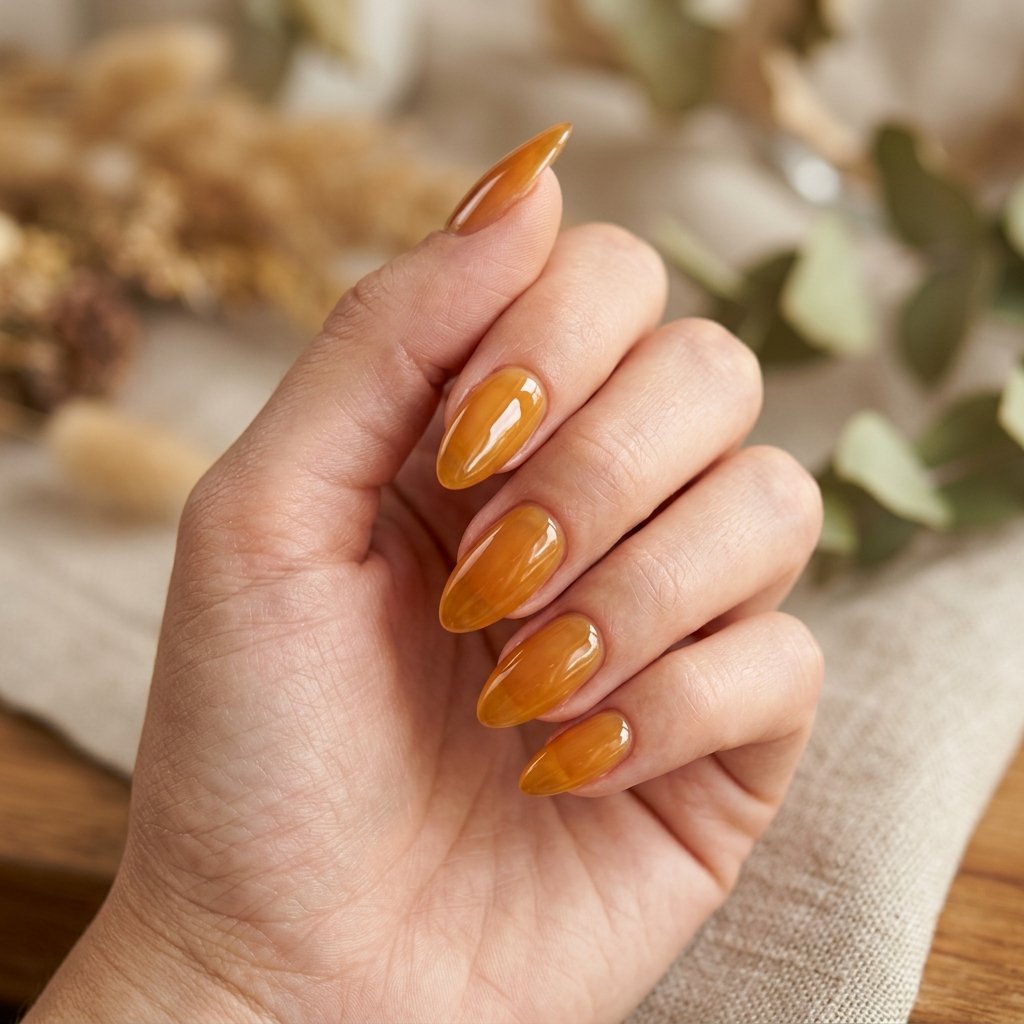 Glazed Amber Almond Nails