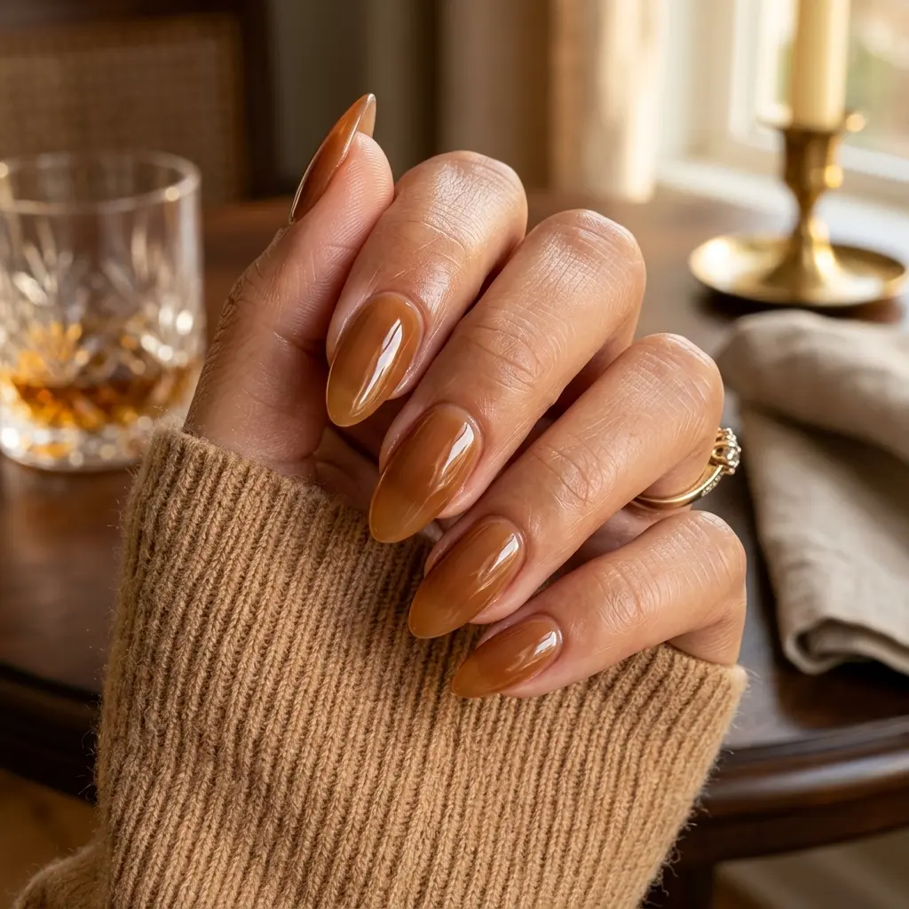 Glazed Cognac Almond Nails