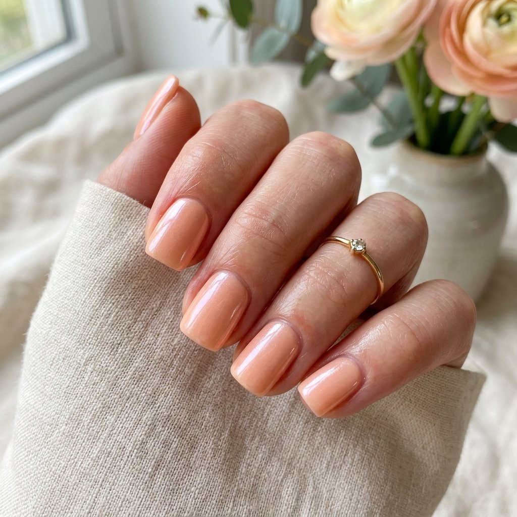 Glazed Peach Short Square Nails