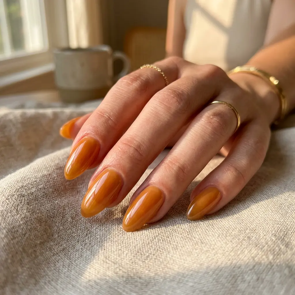 Glazed Amber Almond Nails