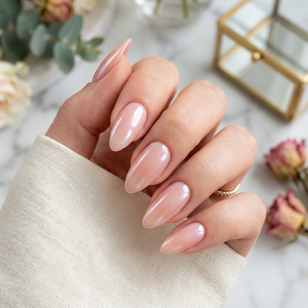 Glazed Blush Almond Nails