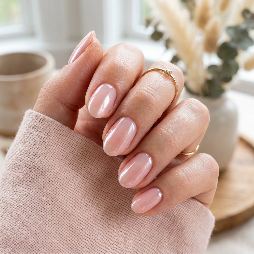 Glazed Blush Pink Short Oval Nails