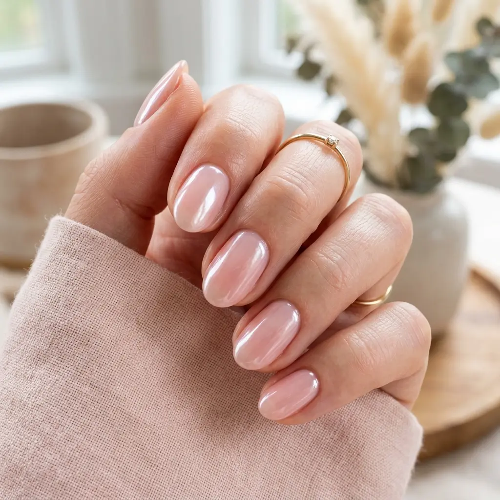 19 August Teacher Nails That Look Professional, Polished, and Chic 9 Glazed Blush Pink Short Oval Nails