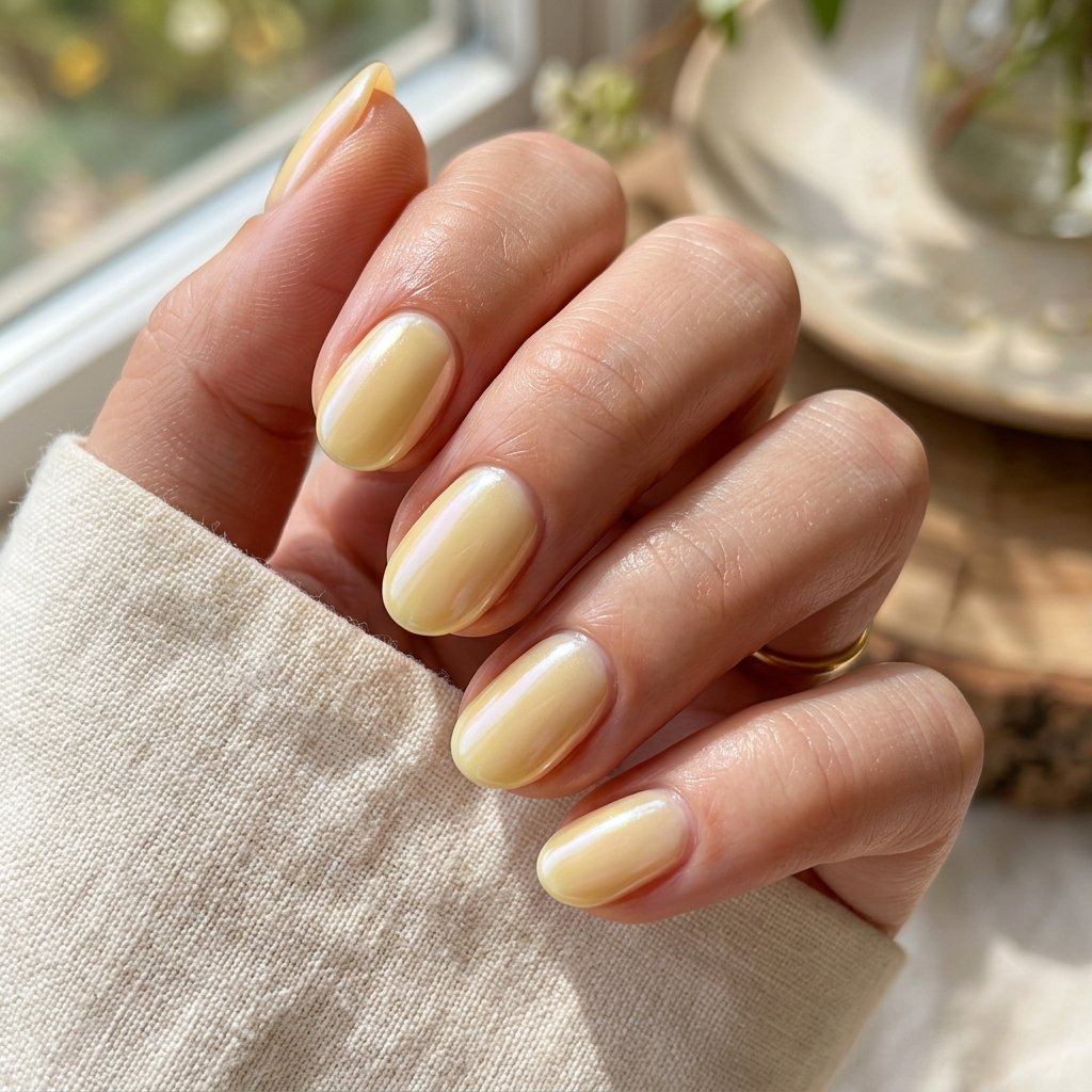 Glazed Butter Yellow Short Oval Nails