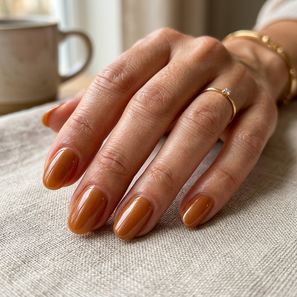 Glazed Caramel Short Oval Nails