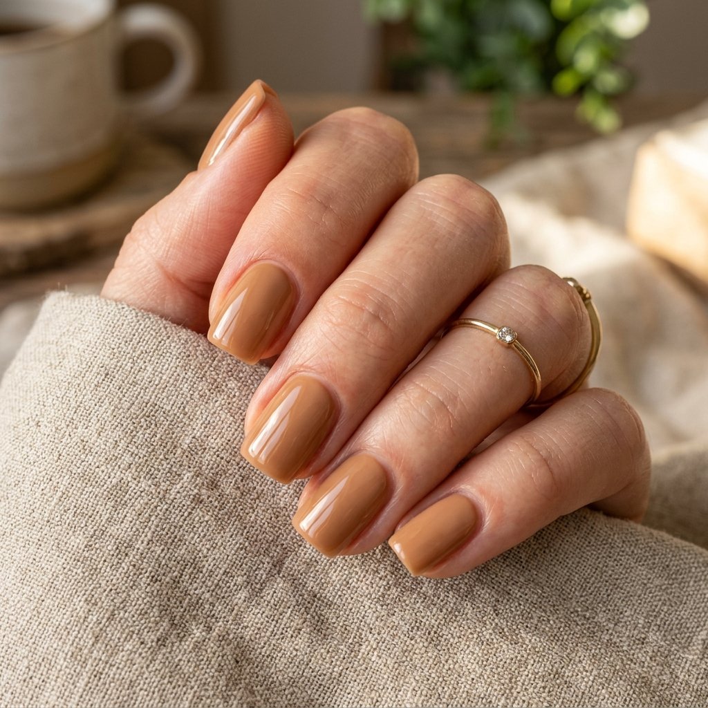 Glazed Caramel Short Square Nails