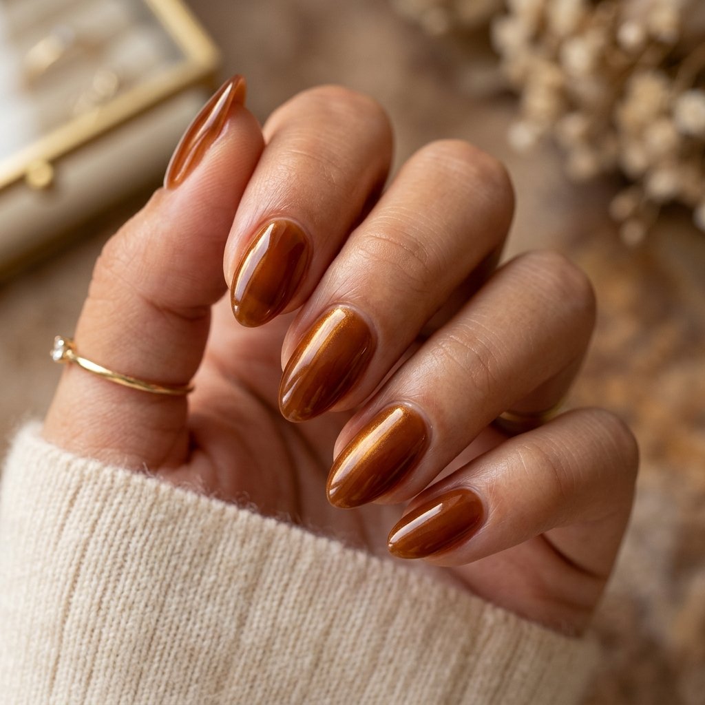 Glazed Cognac Short Almond Nails