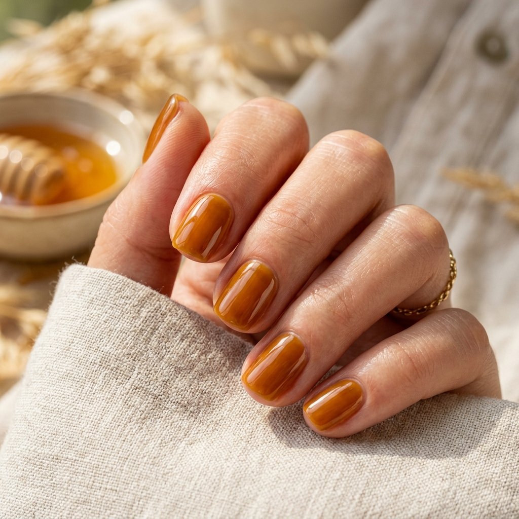 Glazed Honey Amber Short Nails