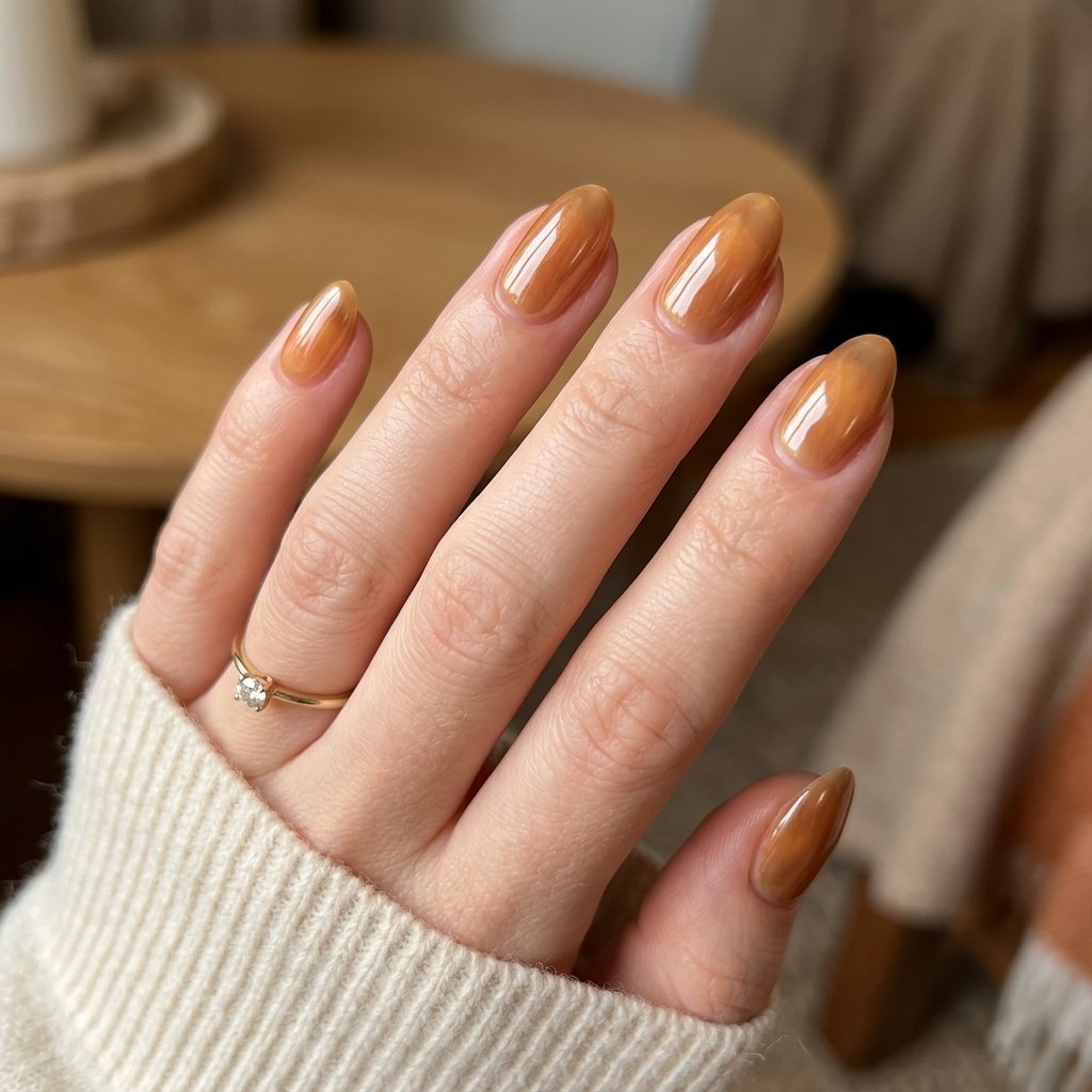 Glazed Honey Short Almond Nails