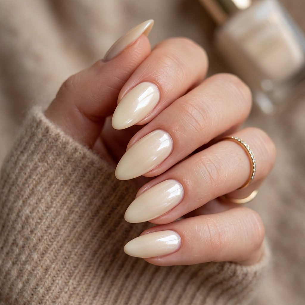 Glazed Ivory Almond Nails