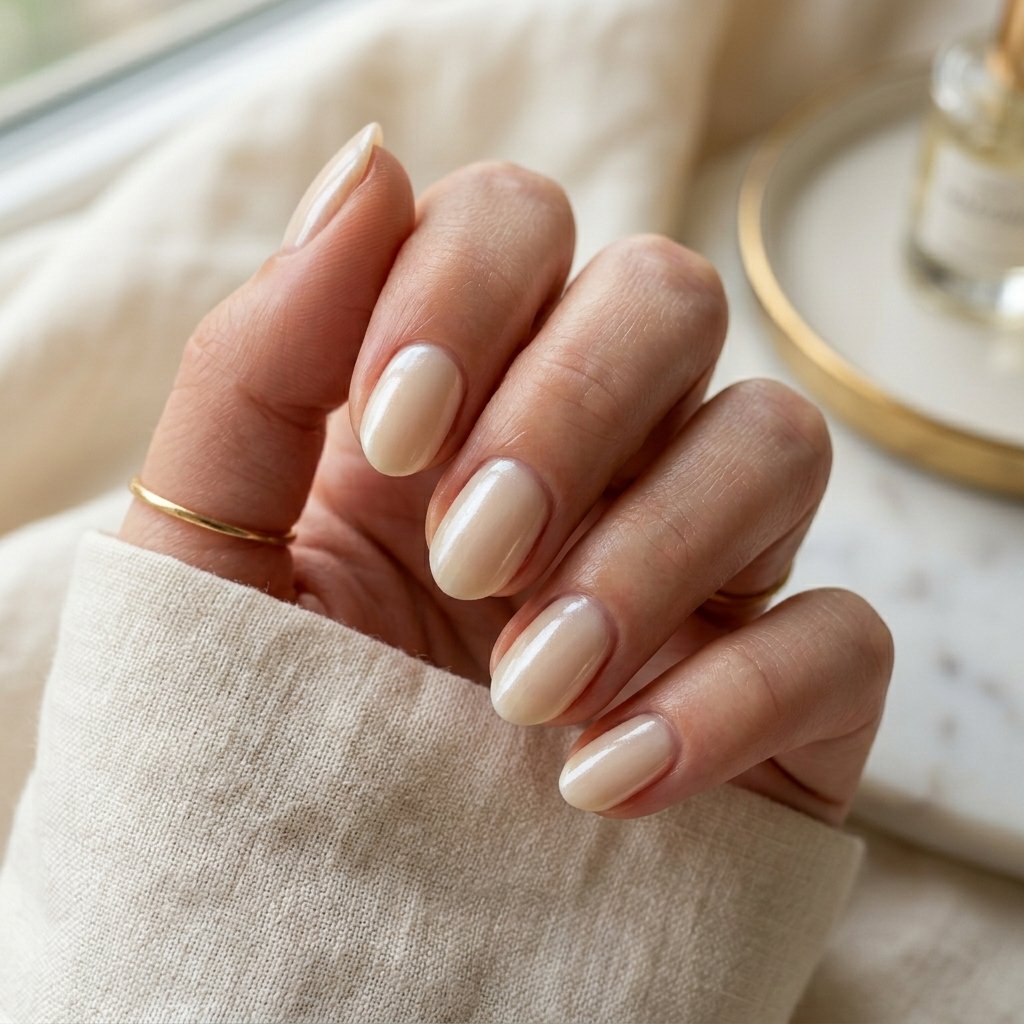 Glazed Ivory Short Almond Nails