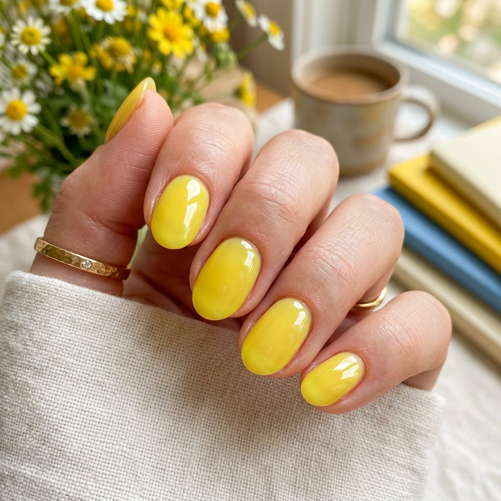 Glazed Lemon Yellow Short Oval Nails