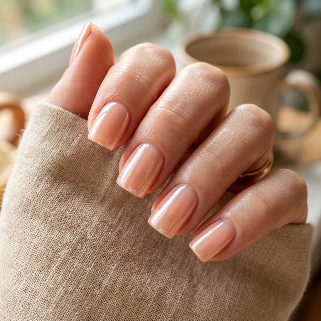 Glazed Peach Short Square Nails